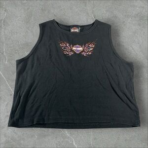 Vintage‎ Harley-Davidson Shirt Womens Large Black Y2K Sleeveless Tank Top Flames